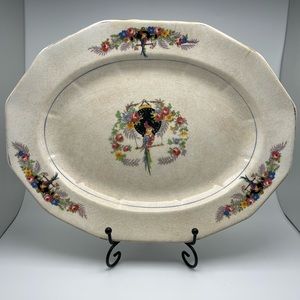 Vintage Chinoiserie Ironstone Platter Penn China Numbered Floral Bird 11 5/8”
